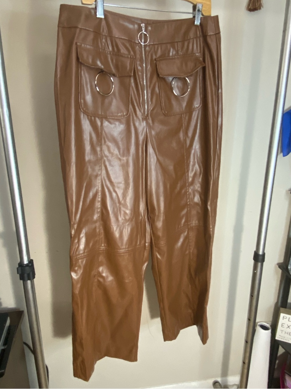 Plus size Y2K aesthetic brown faux| Indie sleaze| Utility wide leg pants